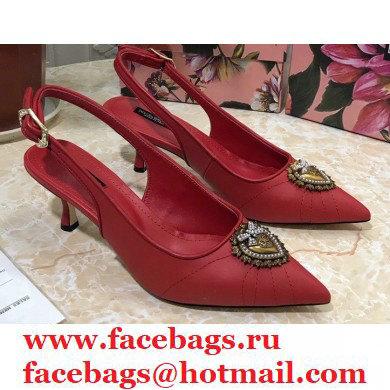 Dolce & Gabbana Heel 6.5cm Quilted Leather Devotion Slingbacks Red 2021